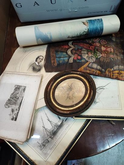 null Lot of engravings in sheets or framed: Marine, Portrait, Landscape. ATTACHED:...