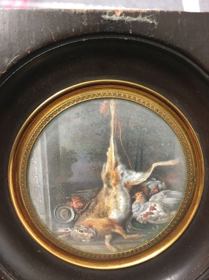 null Two miniatures signed Mme Le Duc : Still life with a hare, still life with a...