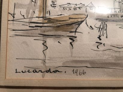 null Antonio LUCARDA (1904-1993),Deux vues de Venise,Plume et aquarelle, l'une signée...