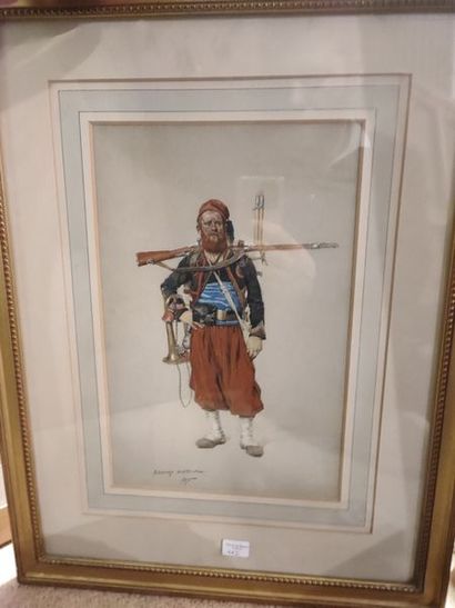 null Le Fusilier. Aquarelle portant signature Edouard Detaille et datée 1875. Dim.:...