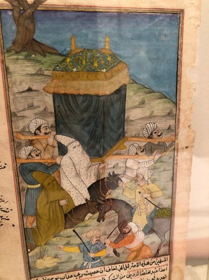 null INDE, XVIIIème siècle,Au recto: un palanquin fermé accompagné de deux cavaliers...