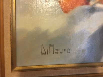 null DI MAURO, école italienne du Xxe - Nature morte au melon - Huile sur toile,...