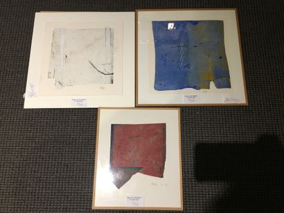null Jean-Louis Espilit,Trois technique mixte sur papier : Composition en bleu, 20...