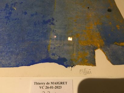 null Jean-Louis Espilit,Trois technique mixte sur papier : Composition en bleu, 20...