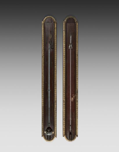 Pair of barometer and thermometer, the columns...
