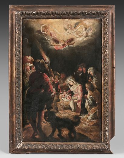 École AUTRICHIENNE du SUD du XVIIe siècle L'Adoration des bergers avec un chien
Panneau...