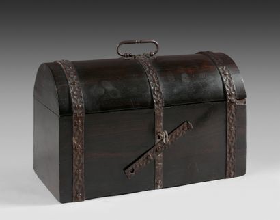 Box with curved lid in ebony, three wrought...