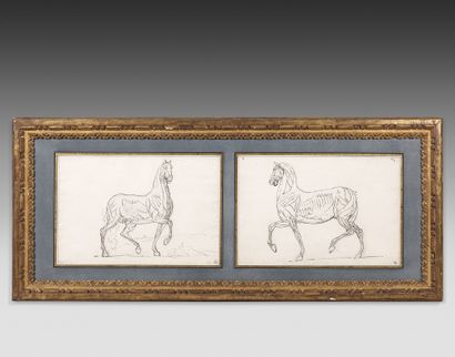 Jean Claude NAIGEON (Dijon 1753-1832) Deux chevaux
Deux dessins sur le même montage,...