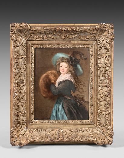A. CLAUDE (actif au XIXe siècle) Portrait de Madame Molé-Raymond
Porcelaine.
27 x...