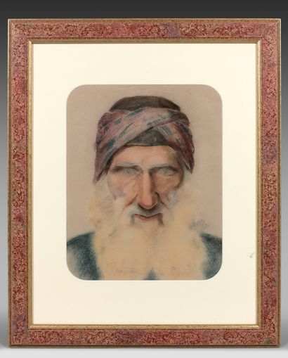 École FRANÇAISE vers 1900 Portrait d'un Oriental portant un turban
Pastel.

Provenance:...