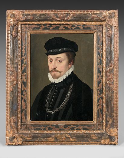 École FRANÇAISE vers 1600 Portrait d'homme à la collerette
Panneau renforcé.
35 x...