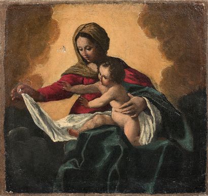 École ITALIENNE du XVIIe siècle Vierge à l'Enfant
Toile.
32 x 34,5 cm
Accident.
Sans...