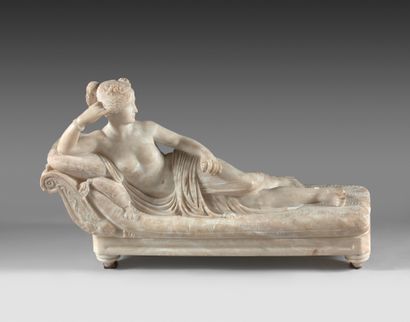 D'après Antonio CANOVA (1757-1822) Groupe sculpté en rond de bosse en marbre blanc,...