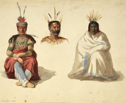 Jules Émile SAINTIN (Lemé 1829 - Paris 1894) - A Pawnee Chief
Watercolor.
30 x 23,5...