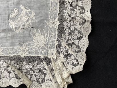 null Wedding handkerchief with the coat of arms of Alliance, Princes of Arenberg,...