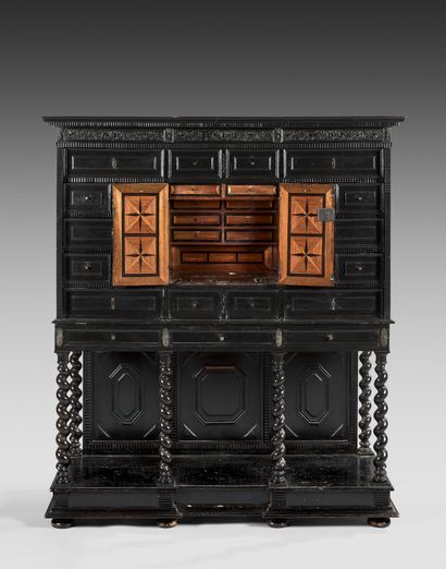 Cabinet in blackened pearwood veneer, the...