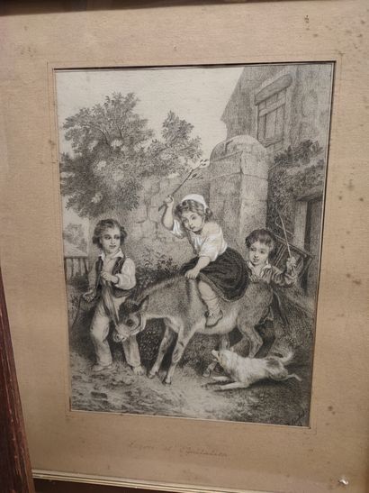 null Lot of 5 engravings including : 
Scène galante. The riding lesson. Theodore....