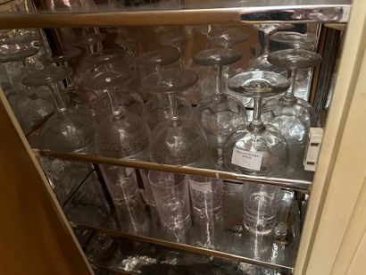 null Lot of various glassware including decanters, cups and wine glasses, a glass...