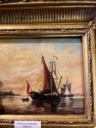 null GERMAN (?)
"Sailing boats, in front of a city".
Oil on canvas signed lower right....