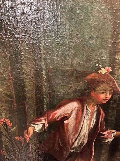 null « Jeune homme offrant des fleurs »
Huile sur toile
18ème ou 19e siècle. 
83...