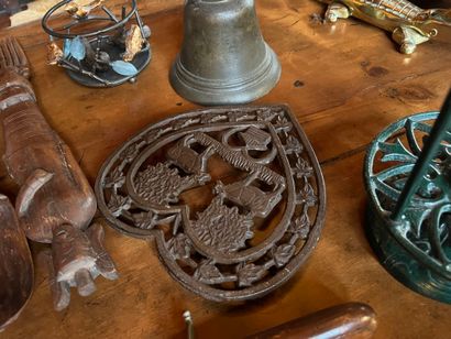 null Lot of various trinkets including a bell, bronze nutcracker in the shape of...
