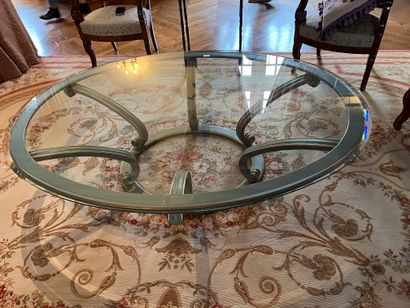 Oval coffee table, green lacquered wood and...