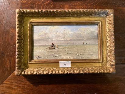 null Eugène PENOT (1854- ?)
"Marine, sailboats under a cloudy sky".
 Oil on panel...