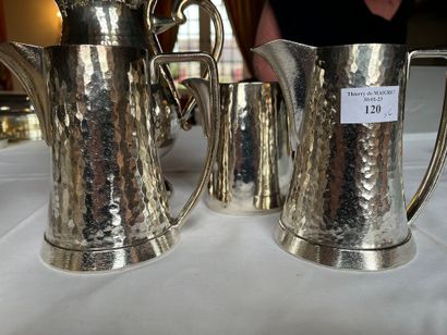 null Lot of hammered silver metal including four pots and two pots, some of which...