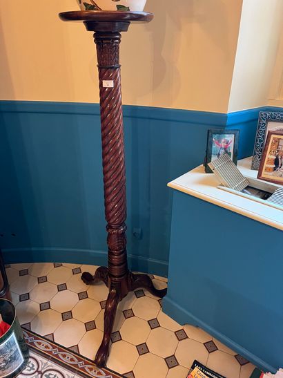 null Tripod stand in stained and carved wood, twisted shaft. Height 135 cm


COLLECTION...