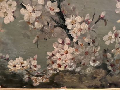 null Anonyme
« Hirondelles sur une branche de pommier en fleurs »
Huile sur toile....