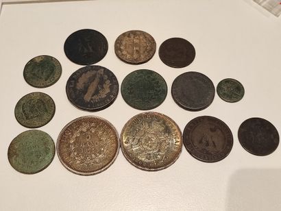 Lot of coins including French coins, 5 Francs...