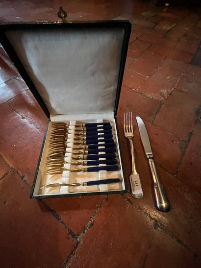 null Set of stainless steel cutlery "Comeangent", small forks in gilded metal and...