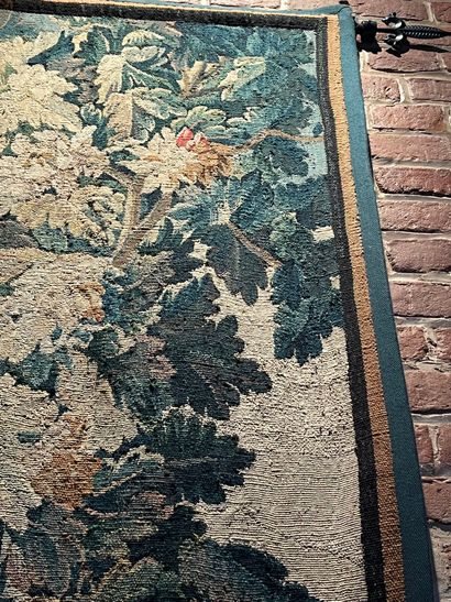null Element of tapestry in wool and silk representing a greenery. Aubusson, 17th...