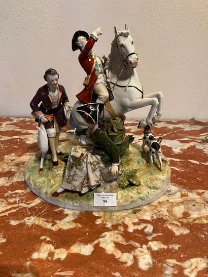 Porcelain group representing a scene of hunting...