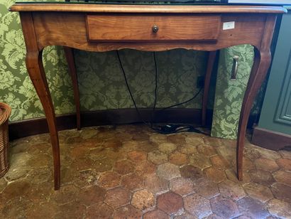 Writing table in stained wood, cambered legs,...