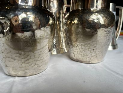 null Lot of hammered silver metal including four pots and two pots, some of which...