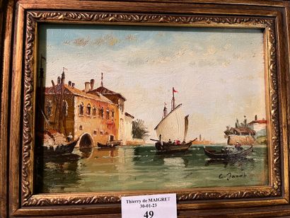 null E. JACOB (20th century)
" Marine ". 
Oil on canvas signed lower right. 13 x...
