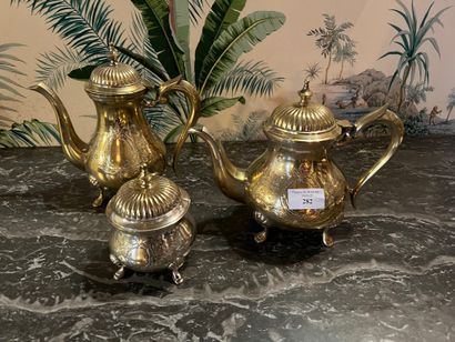 null Tea service (three pieces) in silvered bronze including two pots and a sugar...