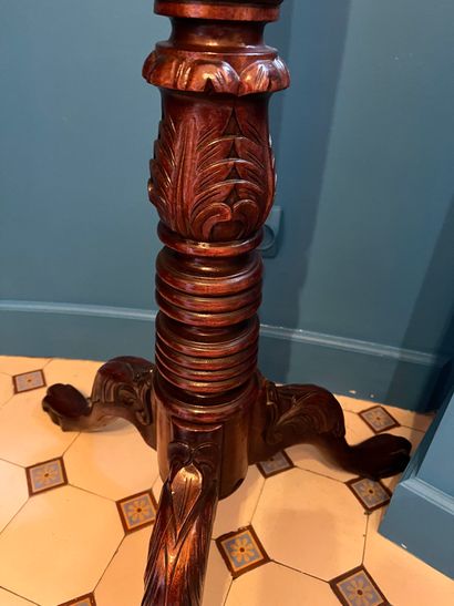 null Tripod stand in stained and carved wood, twisted shaft. Height 135 cm


COLLECTION...