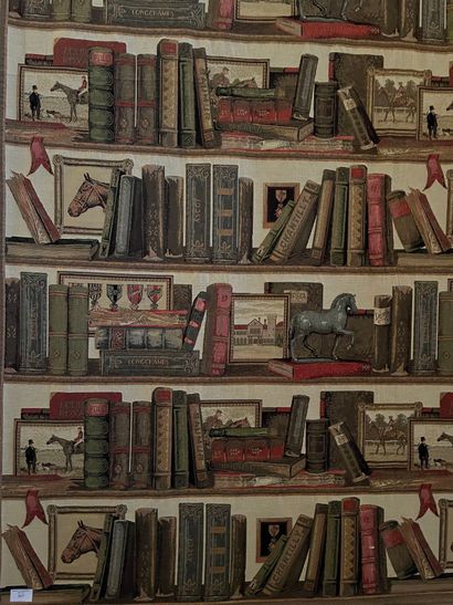 null Mechanical tapestry featuring a trompe l'oeil library on the theme of horse...