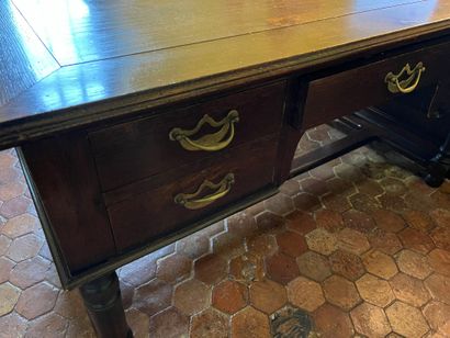 null Flat desk with boxes in stained wood and molded, opens with five drawers, turned...