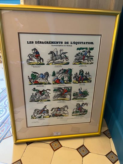 null The inconveniences of horseback riding 
Picture of Epinal 
Reproduction in colors...