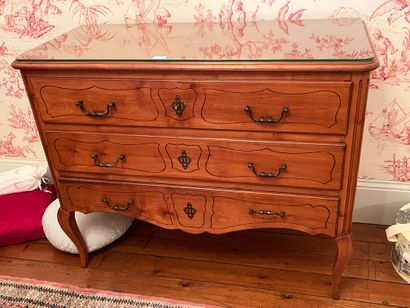 Stained wood chest of drawers, three drawers....