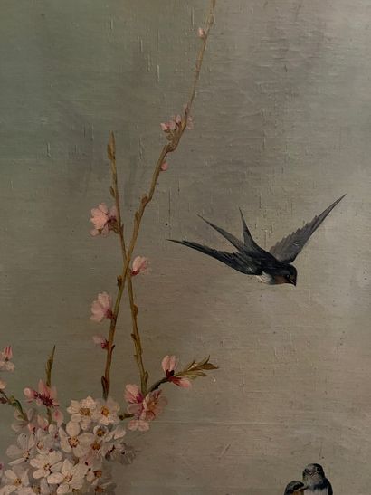 null Anonyme
« Hirondelles sur une branche de pommier en fleurs »
Huile sur toile....