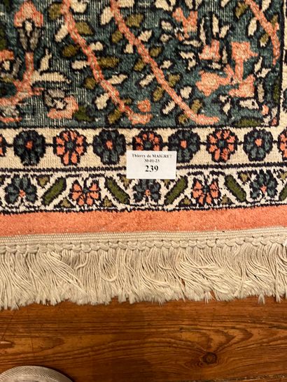 null Wool carpet, cypress tree decoration, tree of life in squares. Kashmir, India...