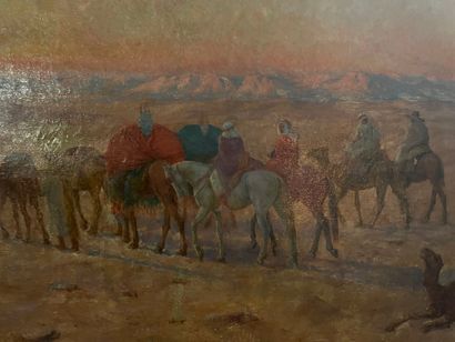 null John-Lewis SHONBORN (1852-1931)
"Caravan in the Desert".
Oil on canvas signed...