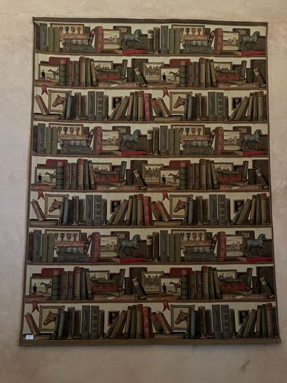 null Mechanical tapestry featuring a trompe l'oeil library on the theme of horse...