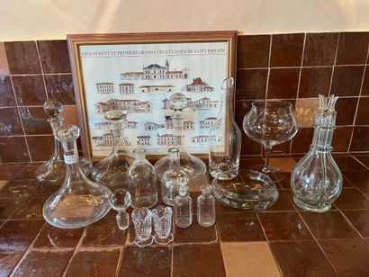 null Lot of various glassware including decanters, an oil cruet, bottles, a cup on...