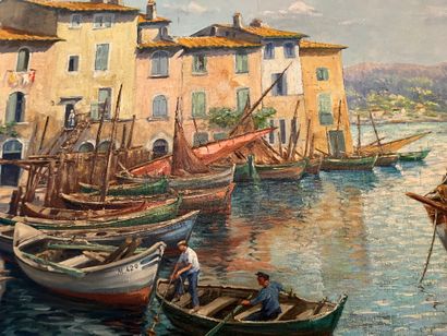 null Adolphe MILCENT (19th- 20th century)
"Village of fishermen". 
Oil on canvas...