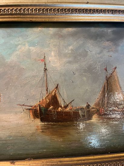 null Pierre-Julien GILBERT (1783-1860)
"Fishing boats on a calm sea".
Oil on panel...